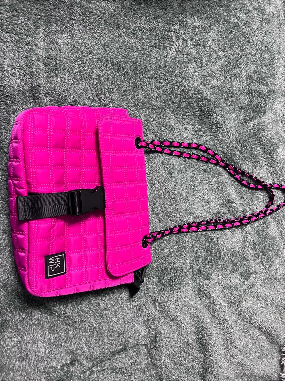 Hot Pink Quilted Shoulder Bag with Chain Strap - Picture 1 of 8